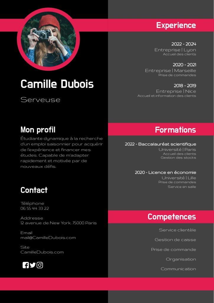 CV pour jobs d'été