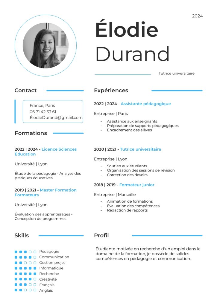 CV Parcoursup pour Étudiants
