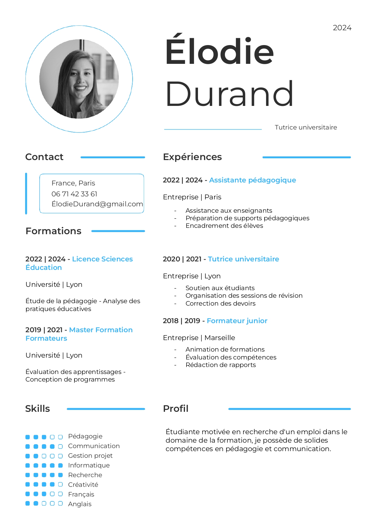 CV Parcoursup pour Étudiants
